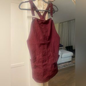 TOPSHOP burgundy corduroy overall dress. Size 12